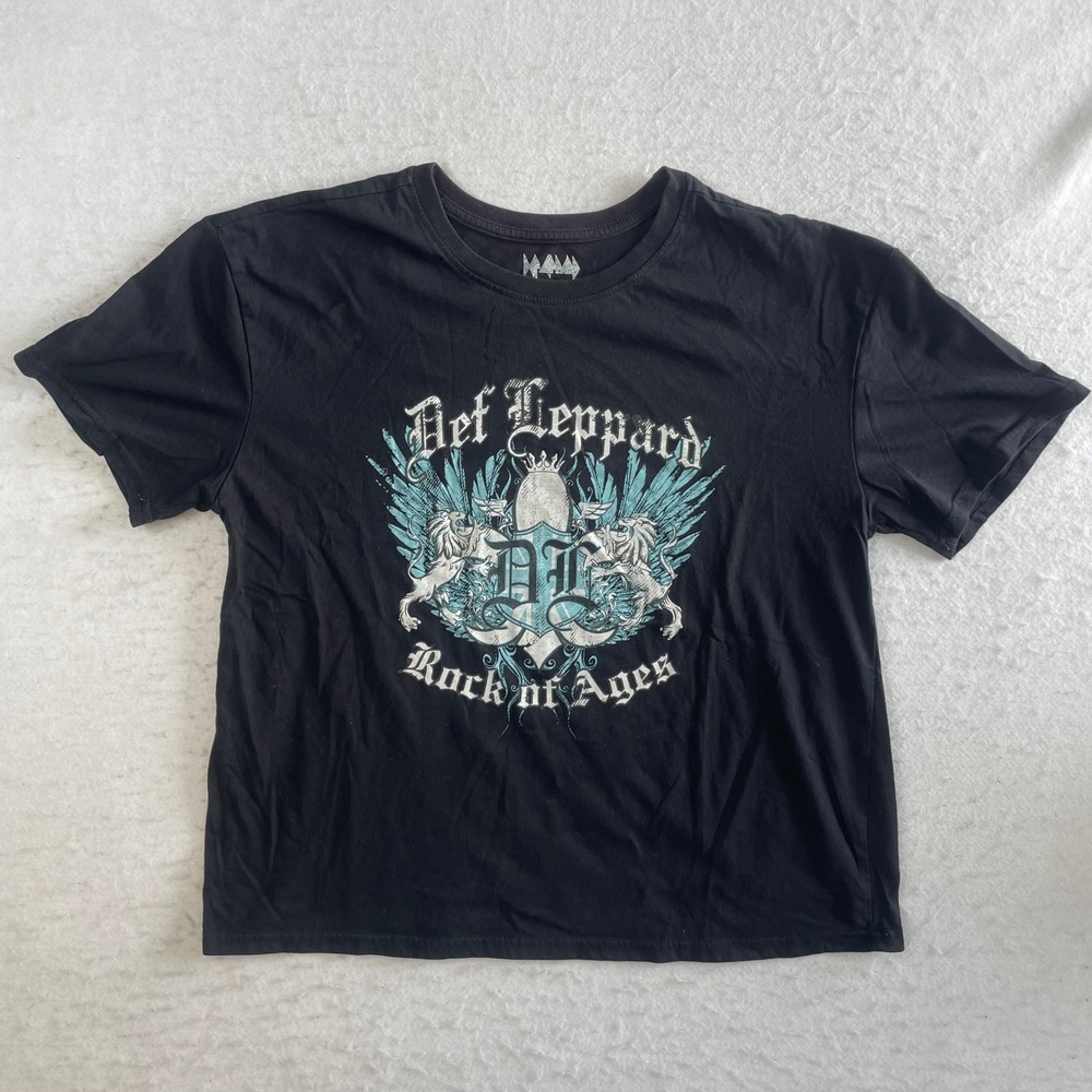Def‎ Leppard T-Shirt Womens L Black Rock of Ages Graphic Band Tee Short Sleeve